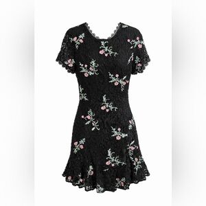 MAYF Black Lace Floral Embroidered Mini Dress Fit Flare XL